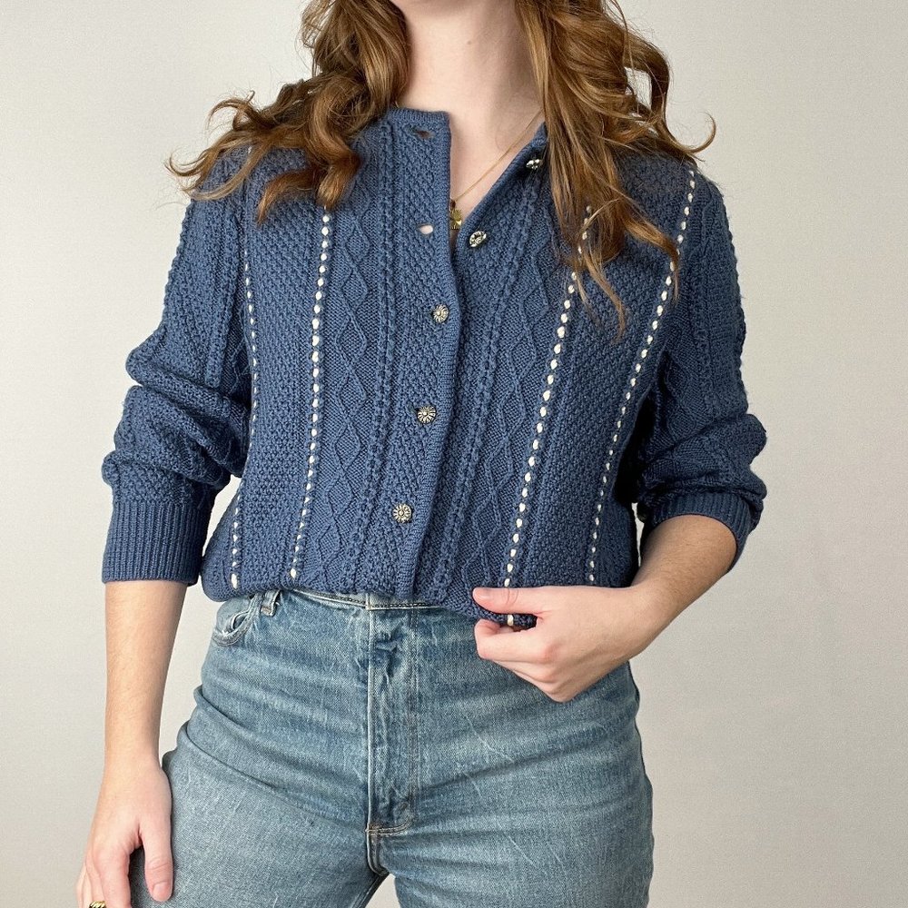 Vintage Austrian Cable Knit Wool Oversized Cardigan Sweater Nordic Scandinavian - Picture 9 of 9